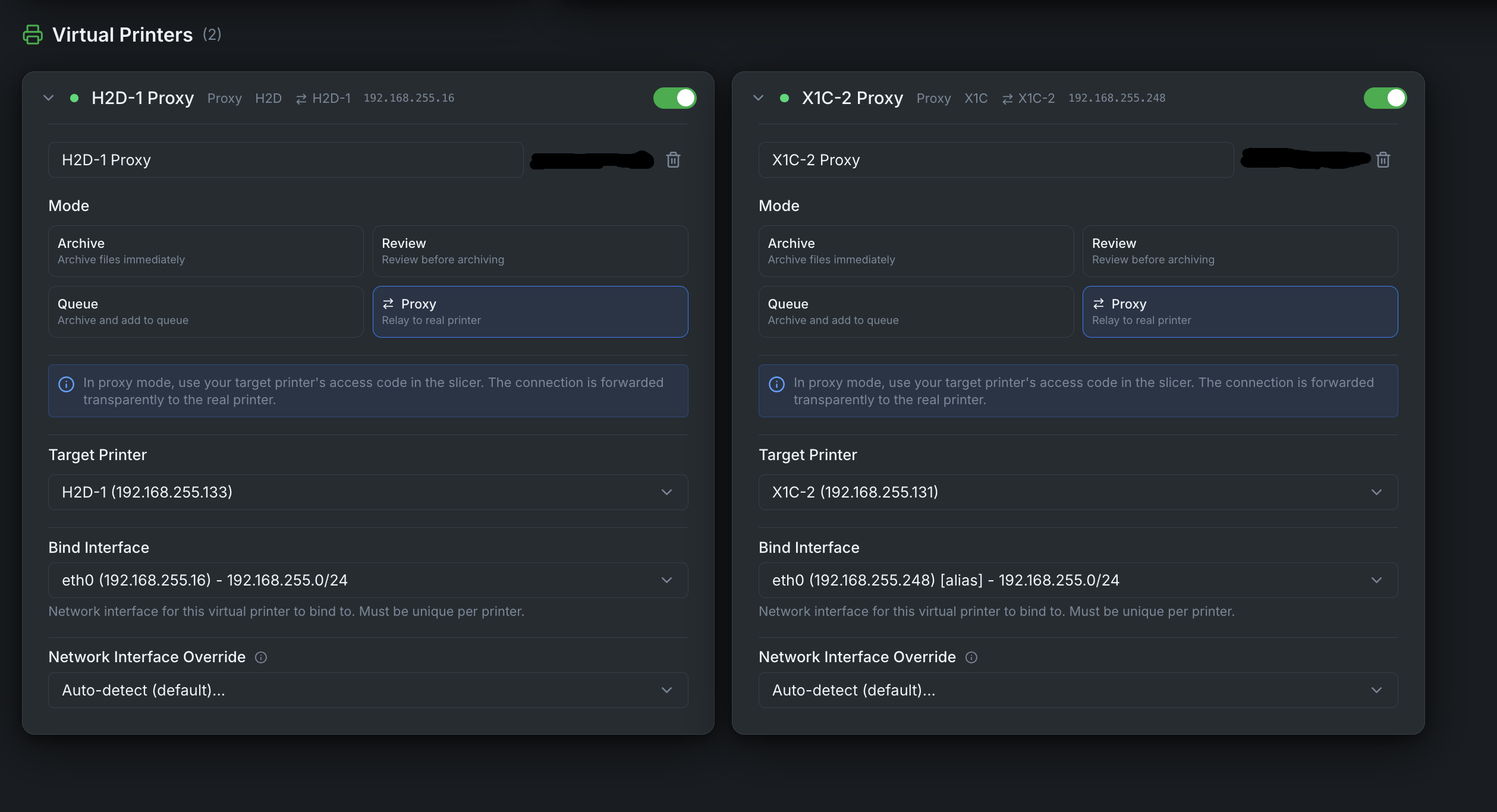 Bambuddy Virtual Printer - Direct slicer integration settings